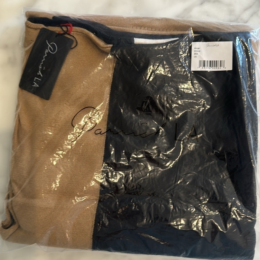 NWT ParrishLA Stevie Poncho Black Camel White - Picture 5 of 5